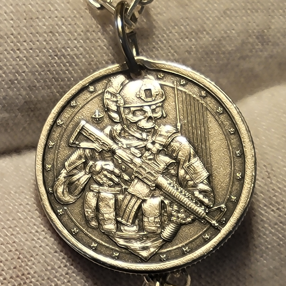 .999 Fine Silver Tactical Skully Pendant - NEW - 3 grams - Reversible
